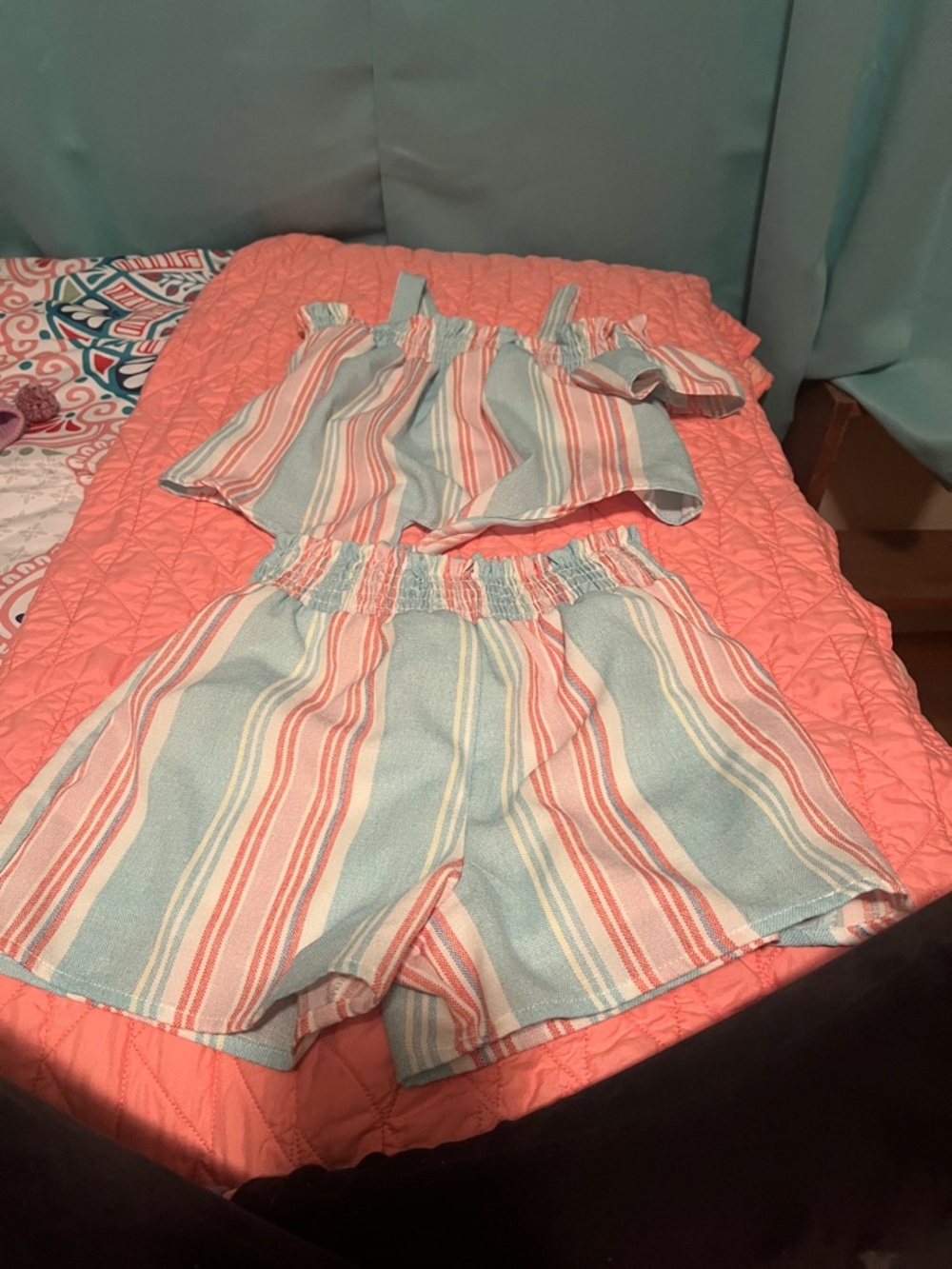 Striped Pink & Blue Kids Matching Set - Top and Shorts